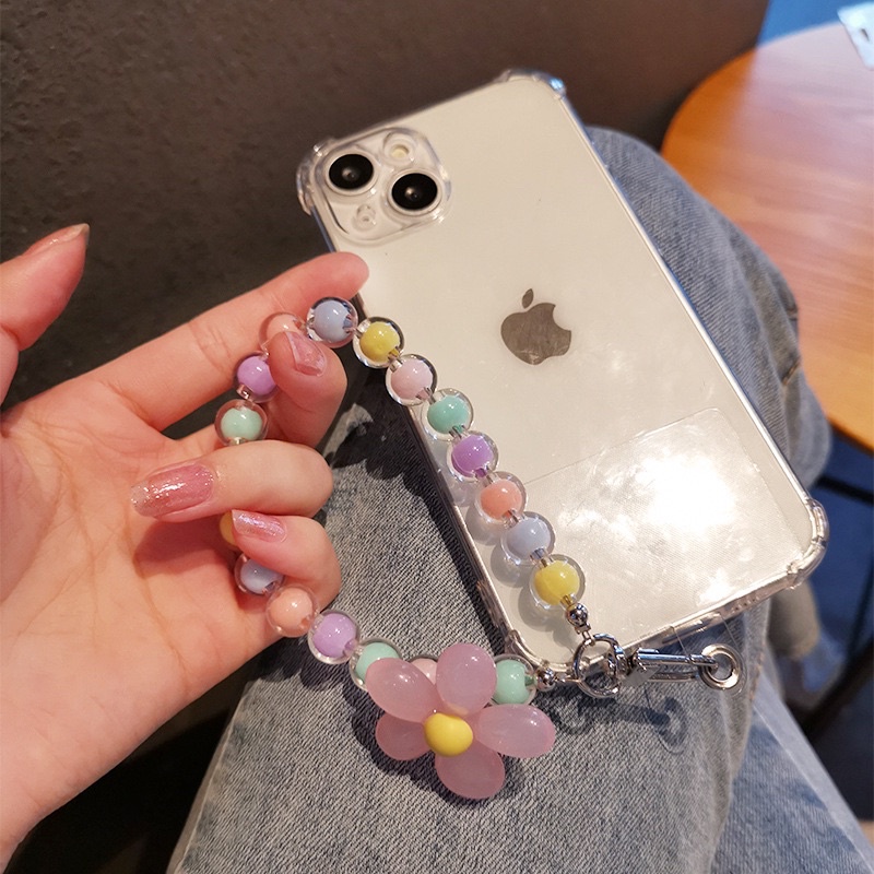 Colorful Flower Beads Cantolan Gantungan HP Phone Chain Lanyard Lucu