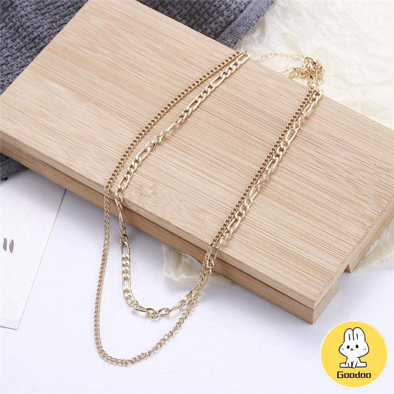 Eropa Retro Double Layer Kalung Fashion Sederhana Wanita Pria Kalung Aksesori -Doo