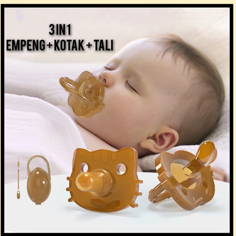 Kompeng bayi Dot bayi putting bayi empeng bayi slikon motif kartun BPA FREE dengan rantai dan Kotak kompeng newborn kompeng silicon kompeng lembut kompeng anak