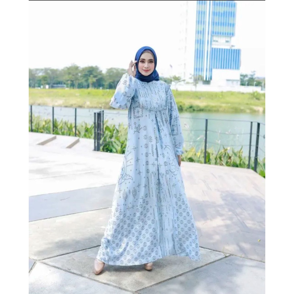 Zulina Dress - Gamis Terbaru Maxmara Silk Premium Dress Wanita Lengan Panjang Balon Karet Maxi Dress Kekinian LD 110 cm