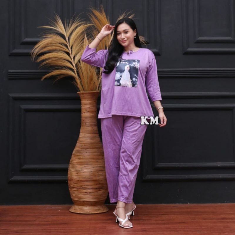 SETELAN KAOS PIYAMA WANITA JUMBO KEKINIAN TALI DEPAN ONE SET BAJU TIDUR TERMURAH TERBARU