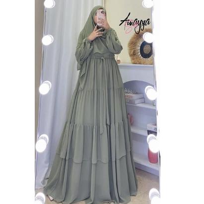 Terlaris NF7EQ GAMIS AINAYYA SET PASHMINA CERUTY BABYDOLL BUSUI FULL FURING FASHION MEWAH DRESS MENY