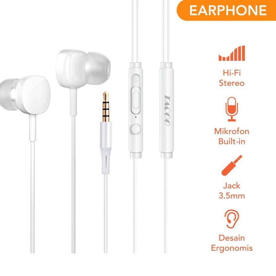 Spesial disini--TACOO Earphone Headset Handsfree superbass Bass Stereo + Mic Microphone Bass Hi-Fi s