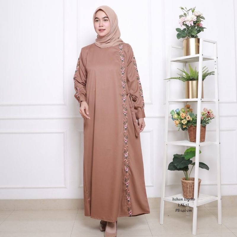 Zaja - Terbaru Baju Gamis Katun Toyobo Bordir Mewah &amp; Cantik + Tali Pinggang Yang Elegant Fashion Muslim Perempuan Dewasa