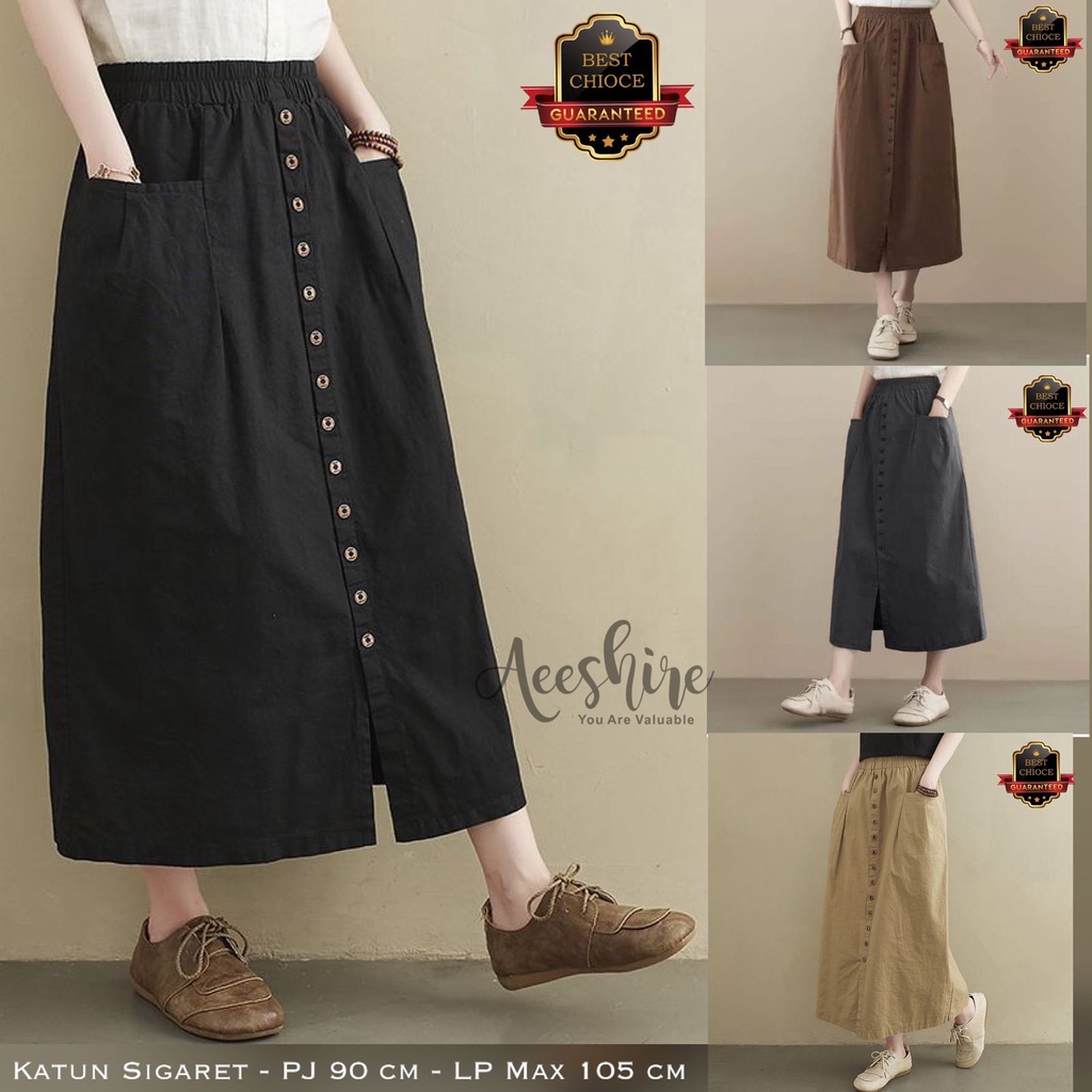 DEVAN SKIRT | ROK KANCING PANJANG WANITA BAHAN KATUN SIGARET