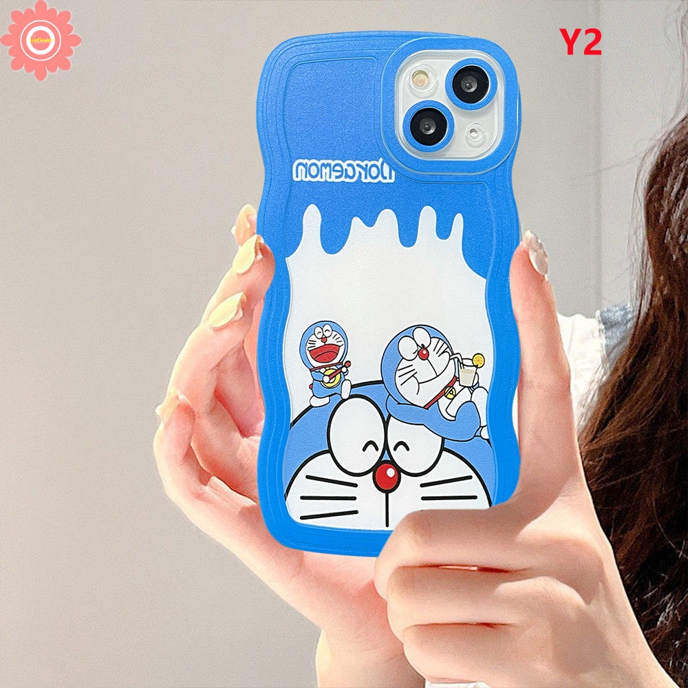 Cartoon Cute Doreamon Milk Tea Case Realme 10 C15 C25s C21Y C35 C12 C3 C25Y C20 C11 2020 C25 Case Realme 9i 5i 6i 5 C11 2021 5s C1 Wavy Edge Soft TPU Shockproof Back Full Cover