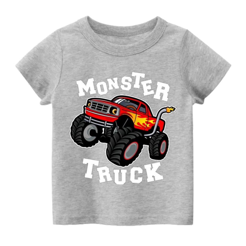 Rdkidzid Atasan Baju Kaos Lengan Pendek Anak Laki Laki Motif Monster Truck DTF