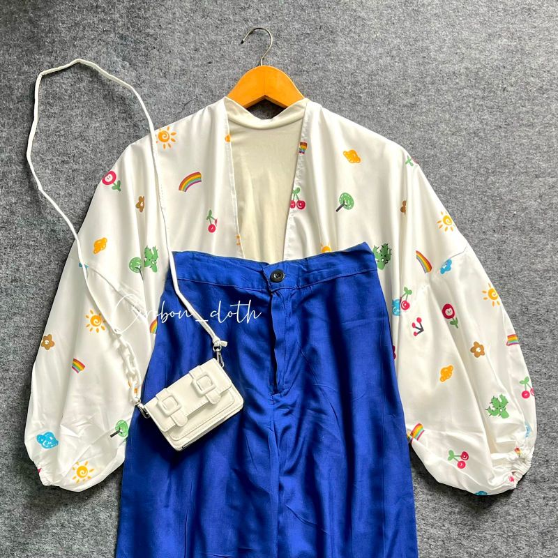 ONE SET KIYOWO OUTER MOTIF PART 1 / ROK SERUT CRINKLE / CELANA CRINKLE (Cirebon Cloth)-o.kiyowo clna E.blue