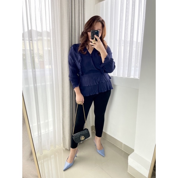 Claire Top Navy Blue | Atasan Blouse Rayon Crinkle