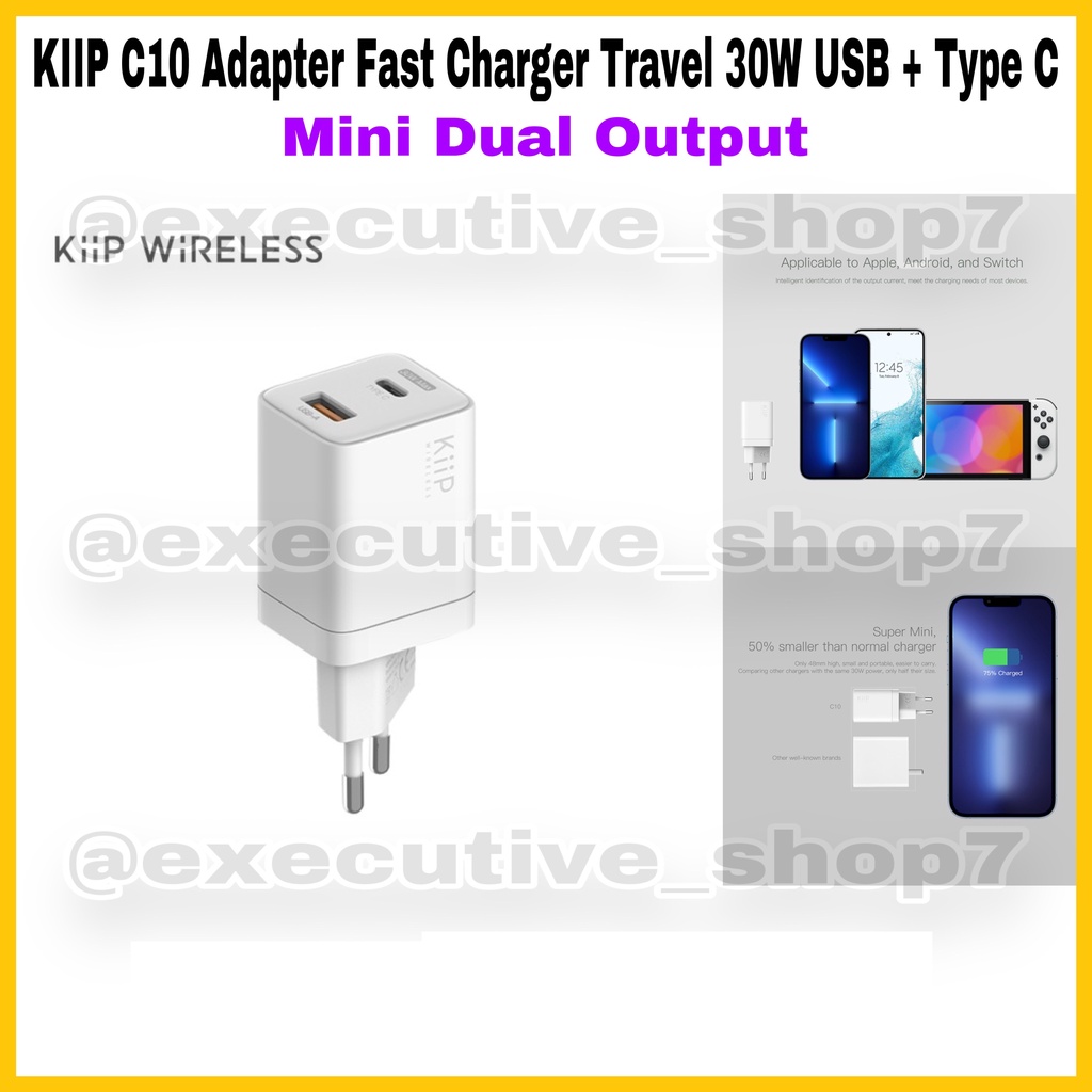 KiiP C10 Adapter Fast Charger Travel 30W USB + Type C - Mini Dual Output - Garansi Resmi 1 Tahun