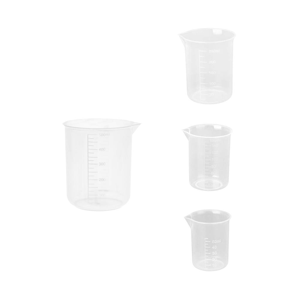 4pcs/set Gelas Ukur Transparan Dapur Baking Measuring Cup Scale Alat Ukur Untuk Laboratorium 500ml/250ml/150ml/50ml