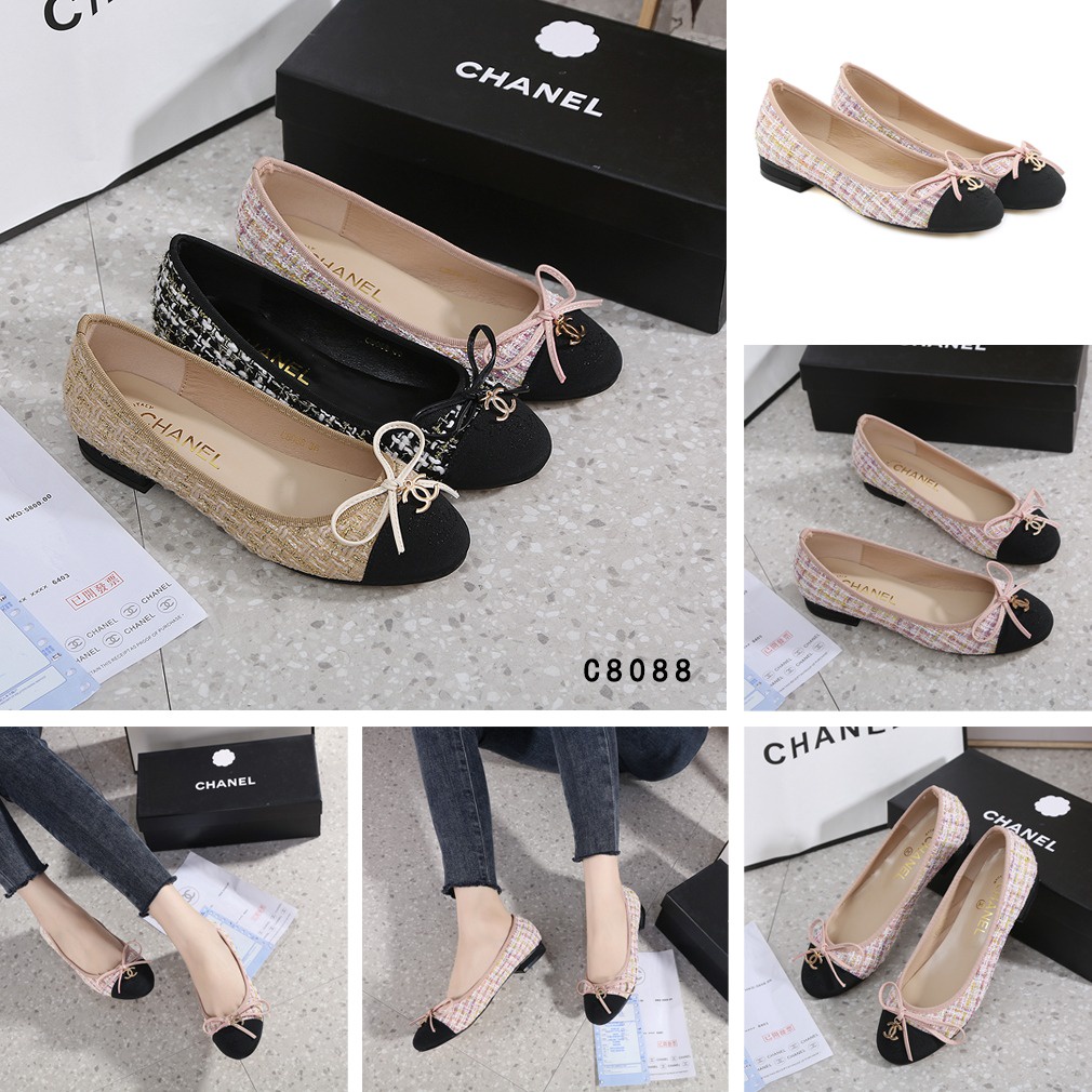 CH Tweed Velvet Cap Toe Ballerina Flats C8088