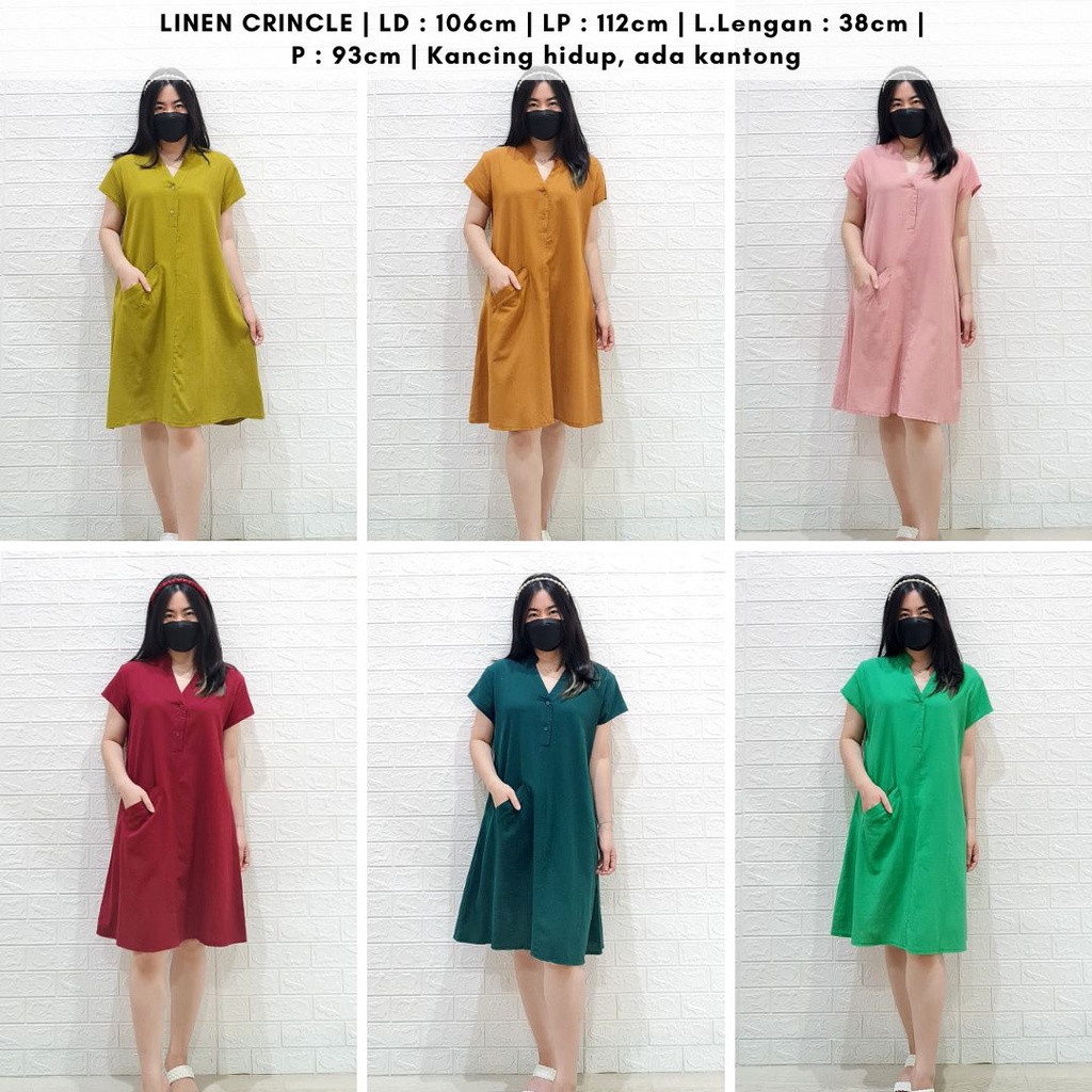 ready 4374 flattery button dress  natal pocket crincle dress bumil