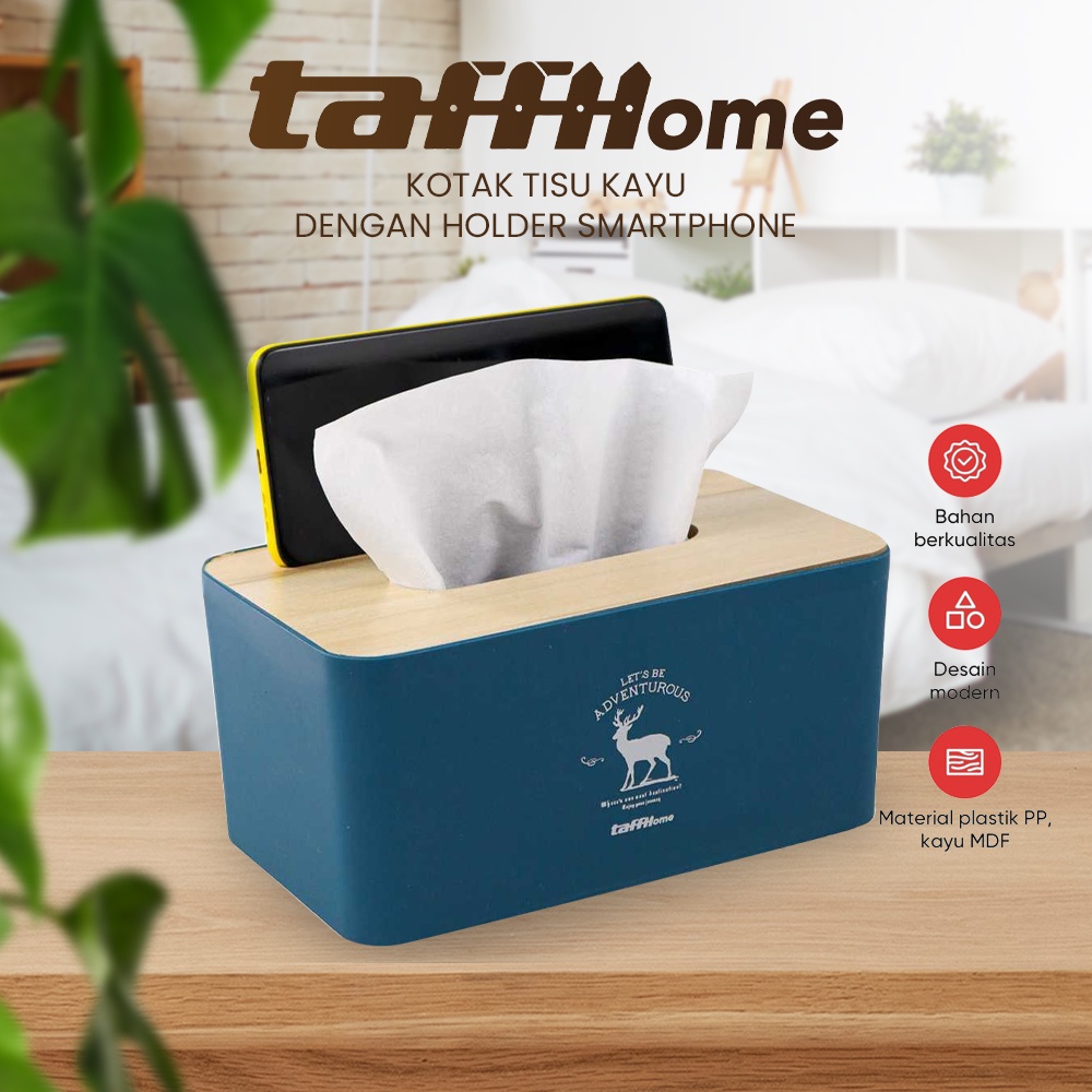 Kotak Tisu Kayu Tissue Box dengan Holder Smartphone - ZJ008