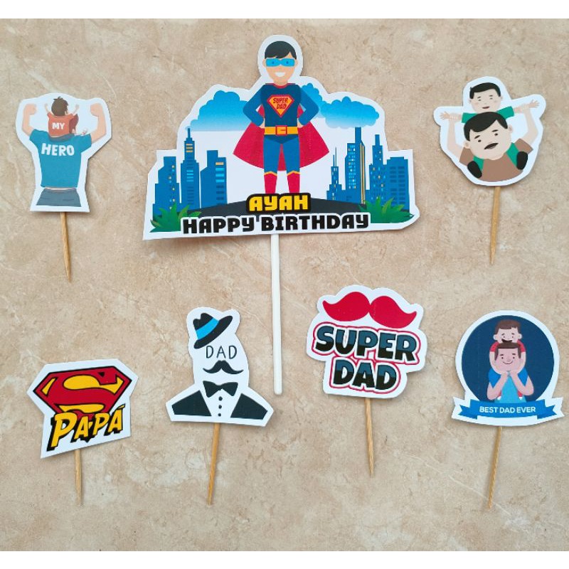 1 set topper hiasan tusukan kue cake nasi tumpeng ulang tahun happy birthday ayah bapak