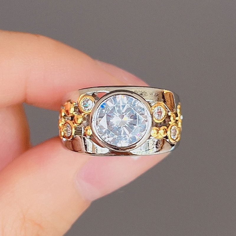Fancyqube Cincin Desain Bulat Besar Bahan Cubic Zirconia Gaya Vintage Untuk Pria Dan Wanita