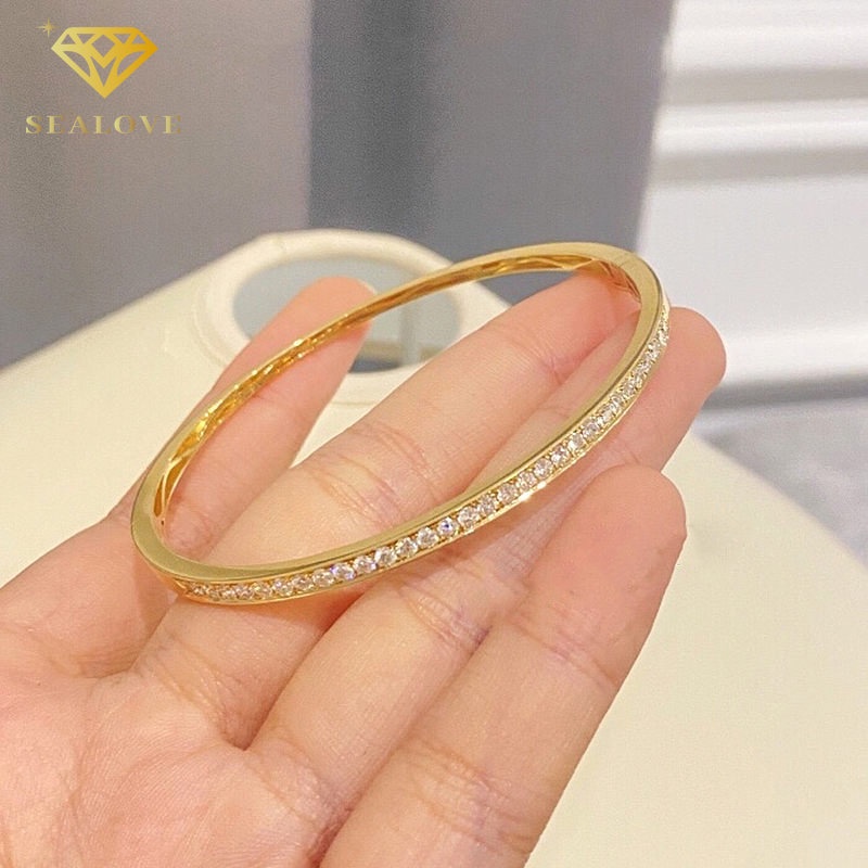 Gelang Titanium Wanita Diamond Premium Lapis Emas 18K anti karat dan tidak luntur selamanya Aksesoris