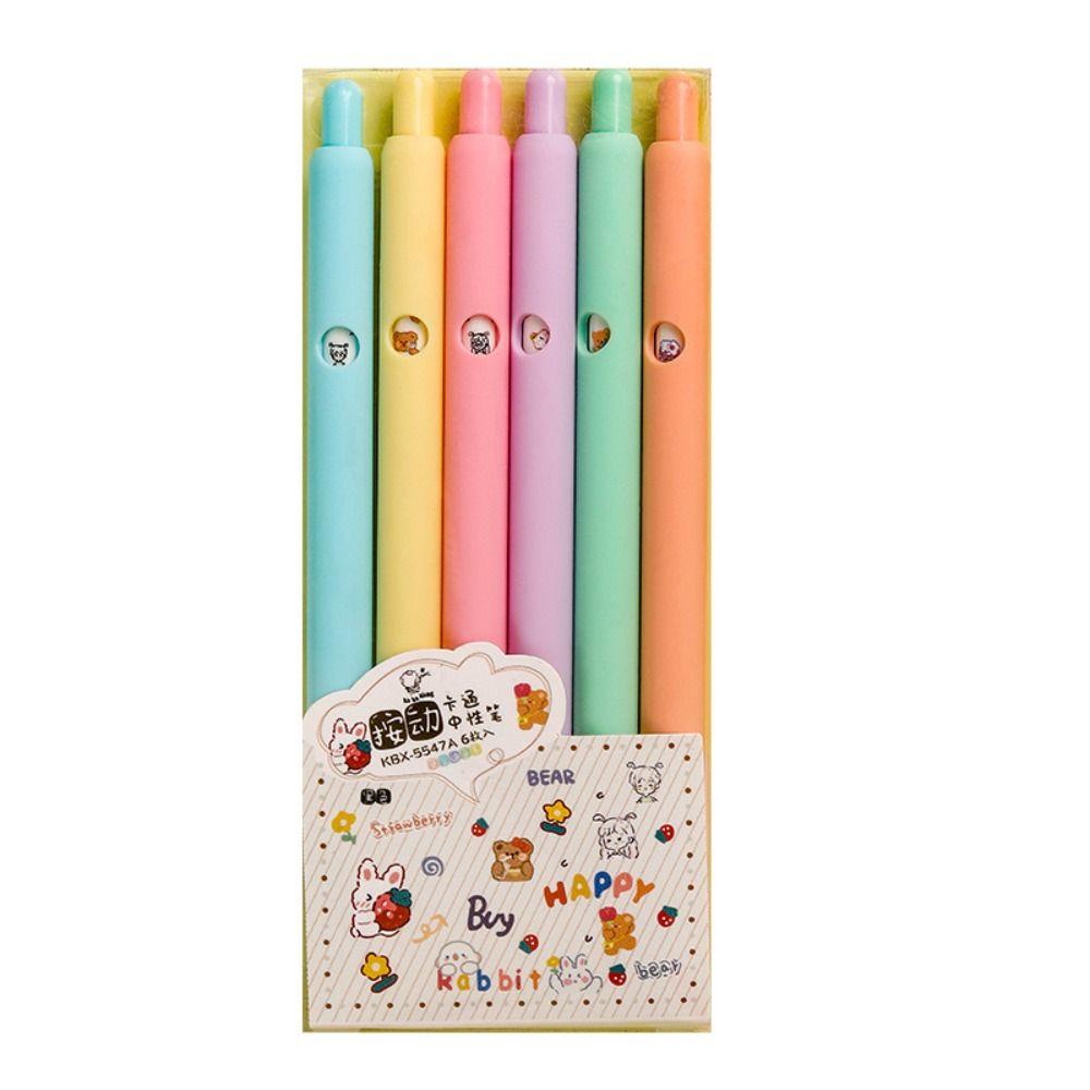 Top 6PCS/Set Pena Gel Alat Tulis Kartun Morandi Retro Color Signature Pen