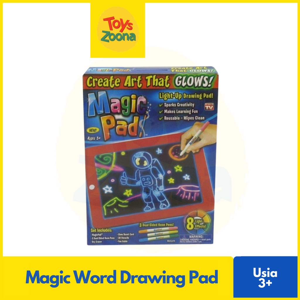 ToysZoona Magic Word Drawing Pad 3D - Papan Gambar Ajaib Drawing Book / Papan Gambar Anak / Mainan Gambar / 3D Magic Drawing Pad LED Writing Board For Plastic Creative Art Magic Board Pad With Pen Brush Children Clipboard Set