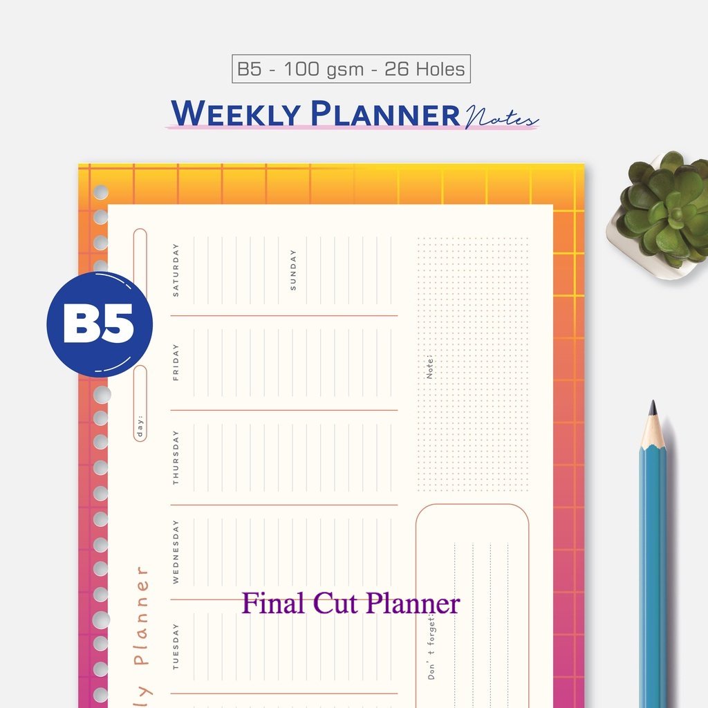 

Bukuqu Loose leaf B5 - L137 Weekly Planner Notes - Isi Binder - Bookpaper - Kertas Binder .