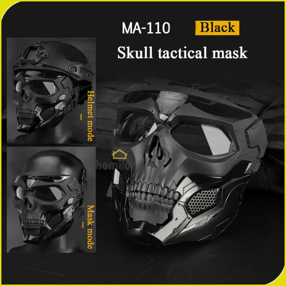 Masker Motor Topeng Airsoft Gun Paintball Full Face Model Tengkorak Skull WoSporT MA 110 Black