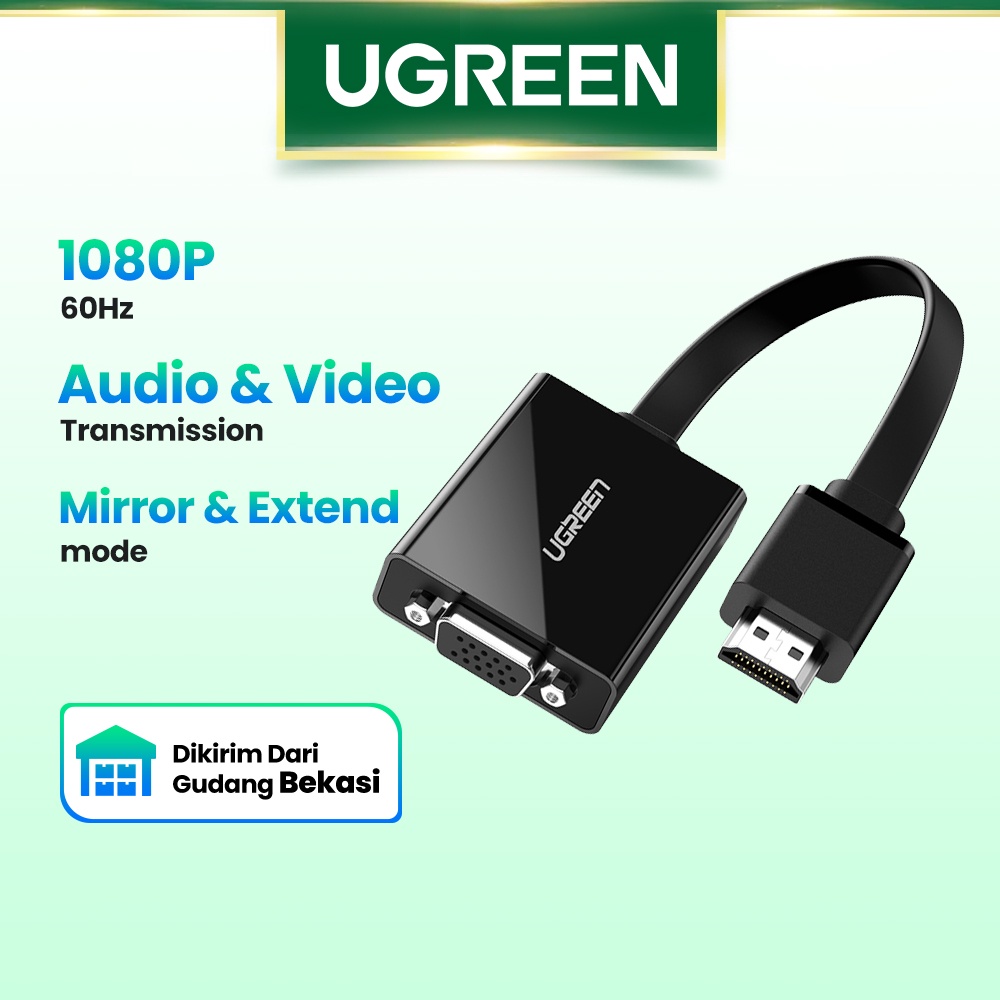 【Stok Produk di Indonesia】Ugreen 25CM Kabel Konverter HDMI Ke VGA 1080P 60Hz Panjang  Untuk Xbox 360 PS4 PC Laptop TV Box