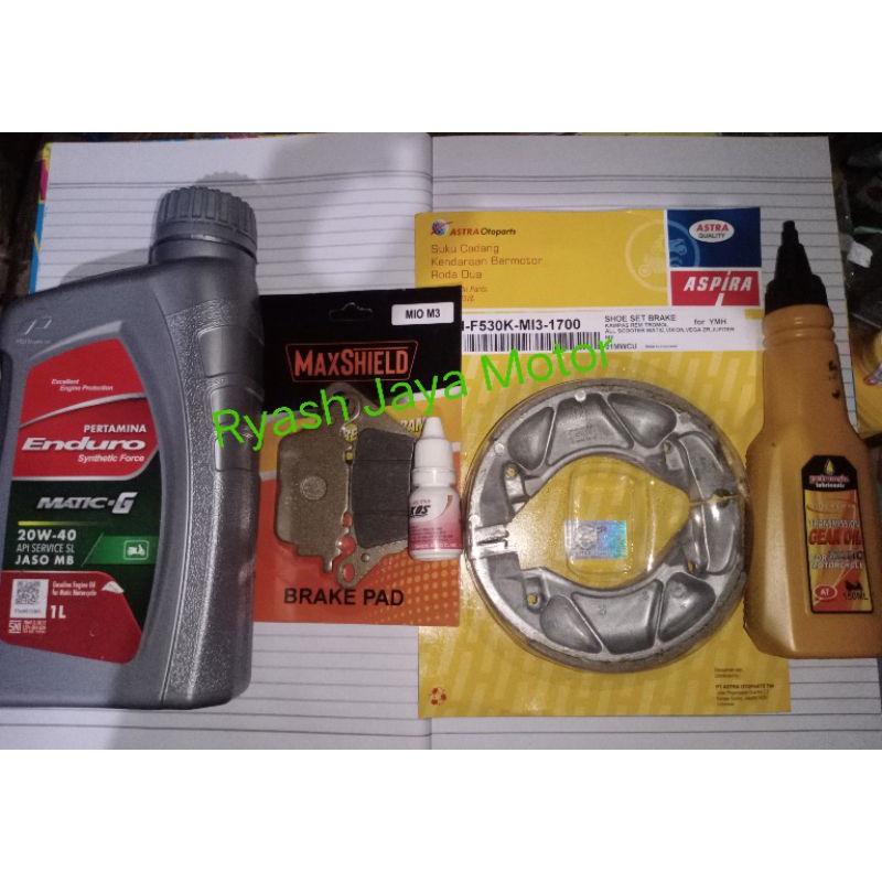 Paket Original kampas rem Murah + Oli mesin Enduro matic-G 20-40w 1liter/ Enduro matic-V 10-40w 1 liter  + Penghematan bensin TERMURAH 12ml + Oli gardan 150ml for Lexi/Aerox 155/Freego/Mio Gear/Mio S