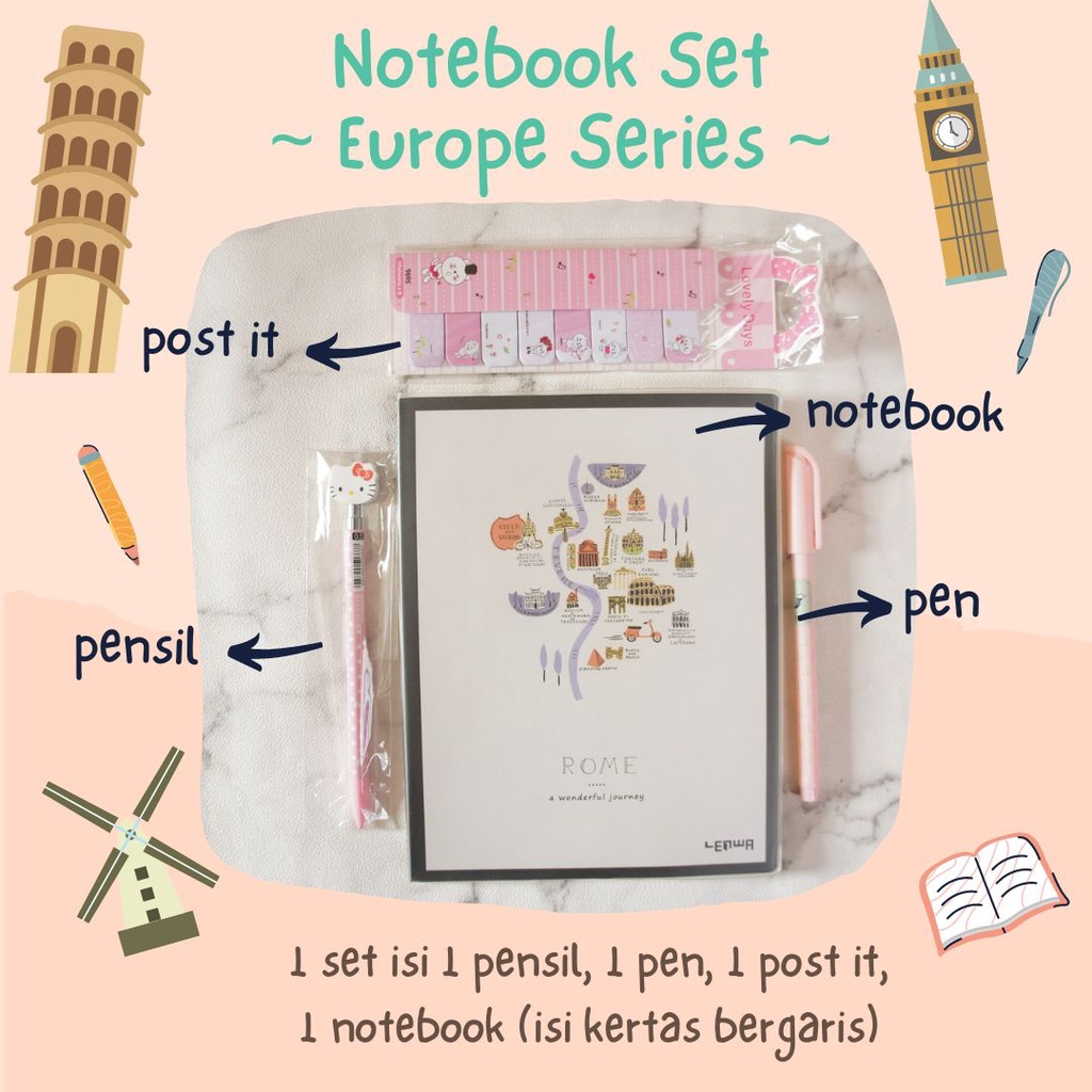 

Paket alat tulis set stationery Set buku catatan Set alat tulis set buku tulis stationary set buku tulis jurnal buku diary buku catatan notebook europe series