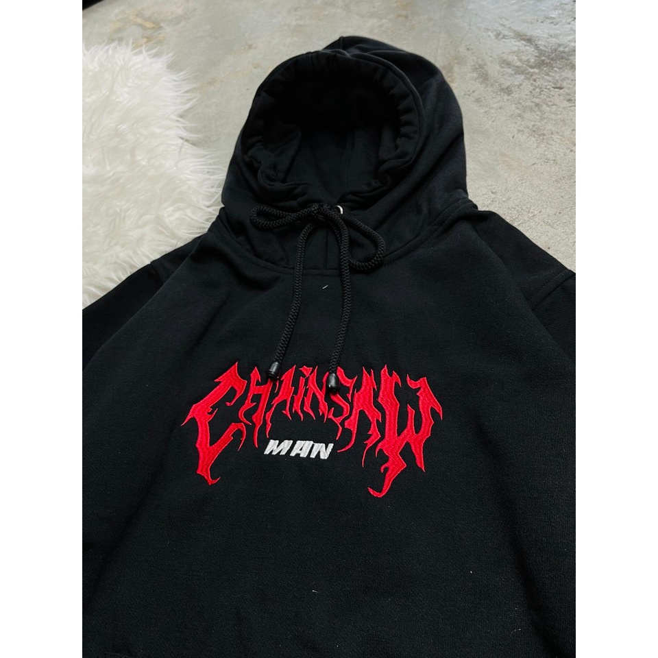 Hoodie Chainsaw Man Denji Reverse Embroidery Black Anime Manga Premium Unisex