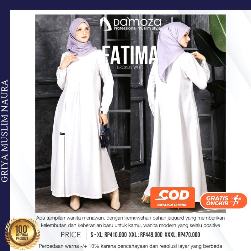 FATIMA NEW BROKEN WHITE DRESS GAMIS DEWASA TERBARU BY DAMOZA PREMIUM