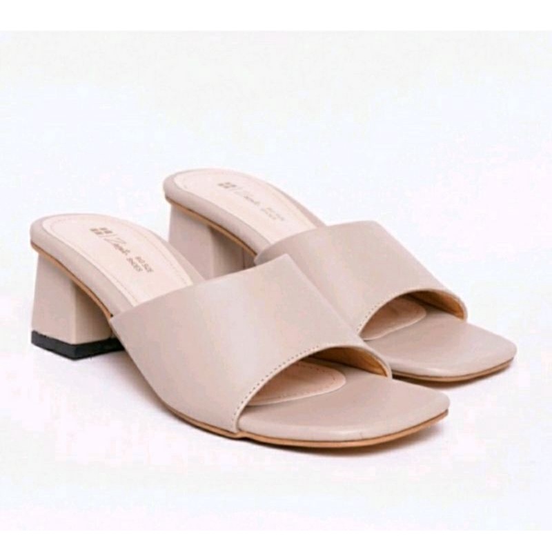 Slop Sandal Ukuran Luar Negri 5cm / Sendal HigHeels Big Size 41-45 Putih Heels Ukuran JUMBO Hak Tahu Putih