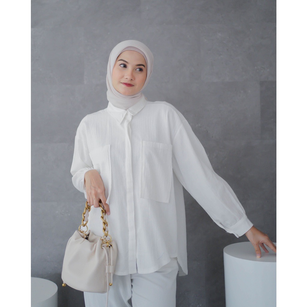 MOS MG Kalina Shirt Cringkle - Kemeja Pocket Oversize Wanita crinkle