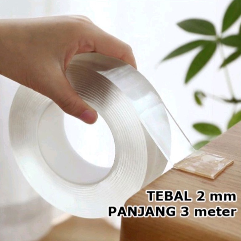 

Isolasi Double Tape Magic Nano 2mm x 3 Meter Transparan Grip Bening Kualitas Bagus