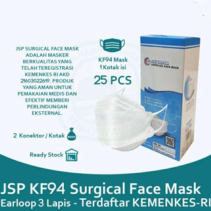 masker medis KF94 JSP surgical 3ply isi 25 pcs/BOX - Putih 88-daaccolshop Segera Beli