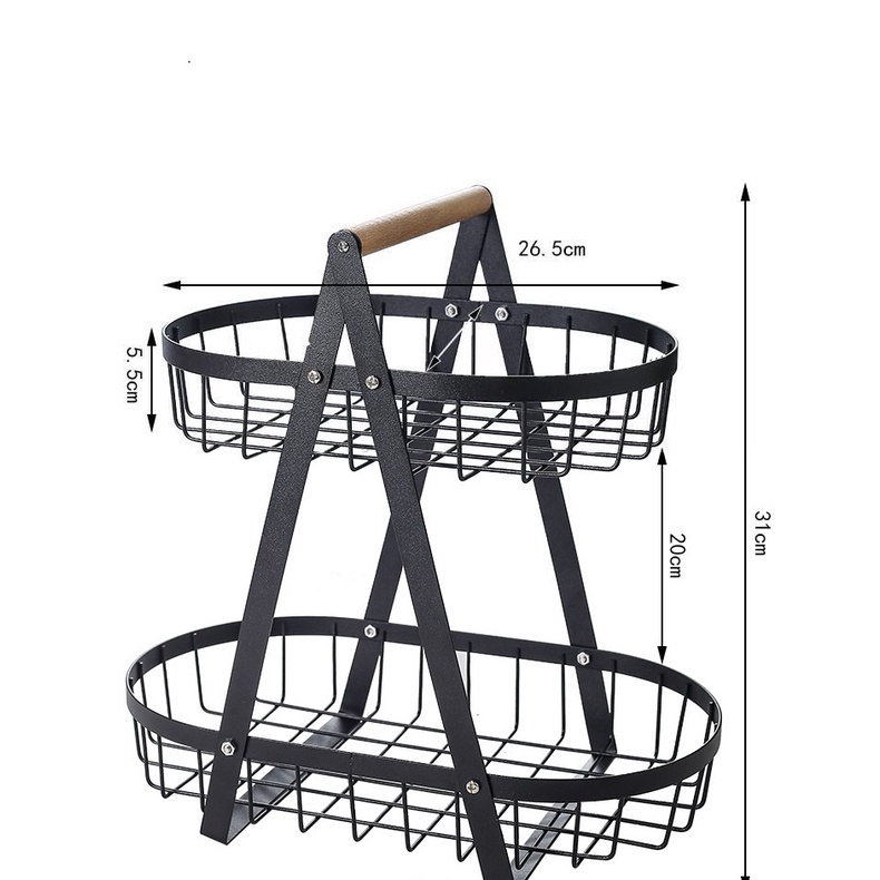 Rak Buah Bulat Besi Segitiga Tingkat 2 Serbaguna Puith/Hitam Basket Buah