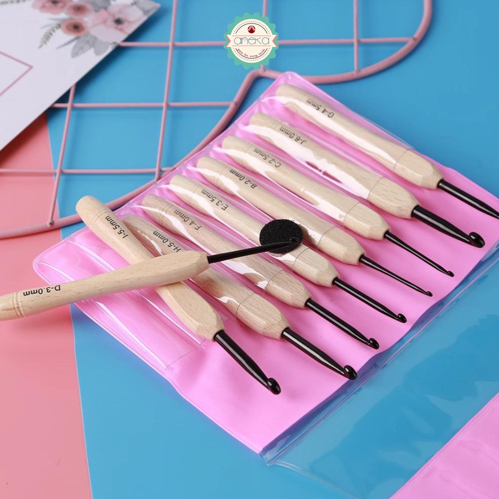 AnekaBenang - Hakpen / Crochet Hitam Gagang Kayu - SET