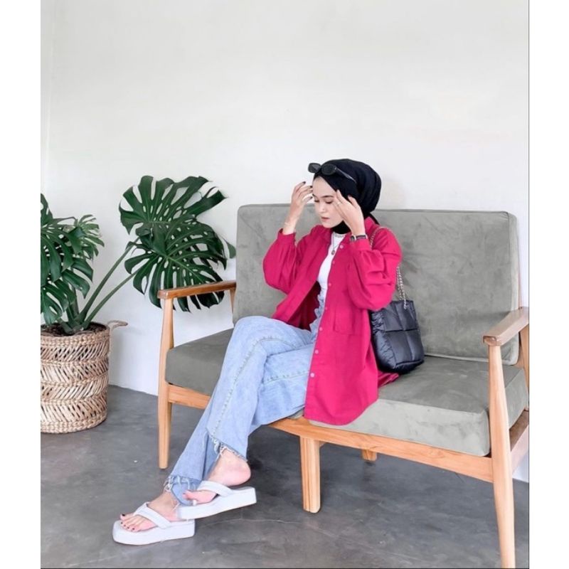 Kemeja Wanita Oversize Linen Olivia Shirt Linen Pocket Oversize