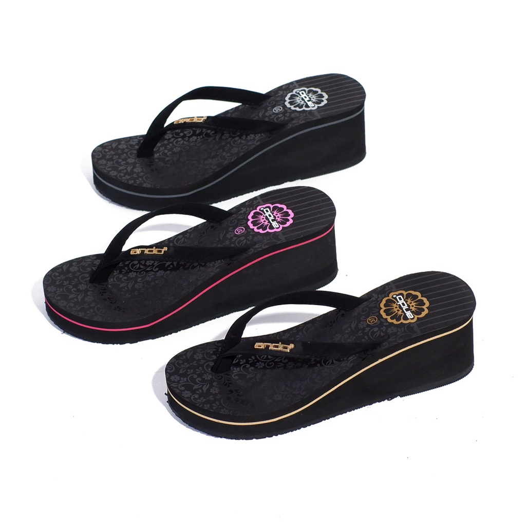 Ando Joice Blink Mirabele sandal wedges wanita hak rata tinggi 5 cm sandal jepit spon wanita 36-40