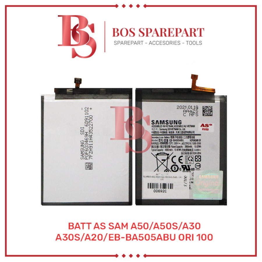 BATTERY AS SAMSUNG A50/A50S/A30/A30S/A20/EB-BA505ABU ORI 100 / BATERAI / BATRE