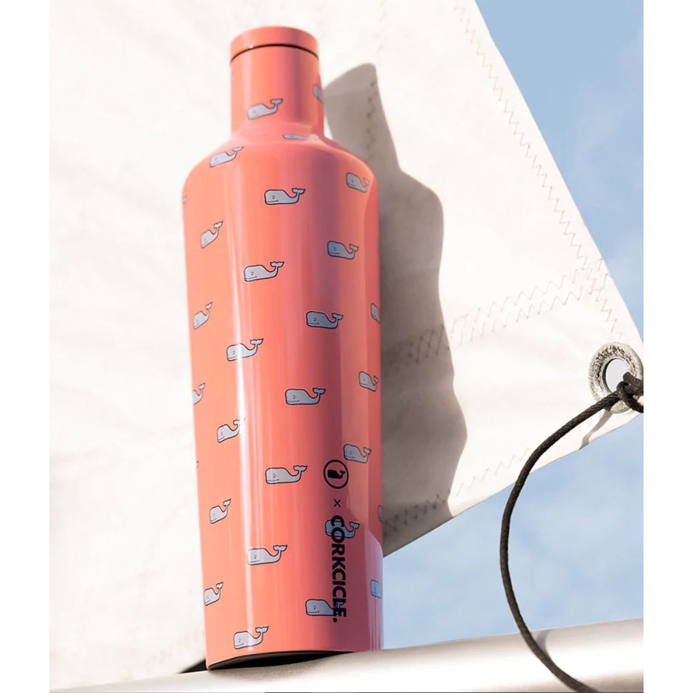 CORKCICLE Canteen 25oz Vineyard Vines - Mint Julep Whales Repeat Capri Blue