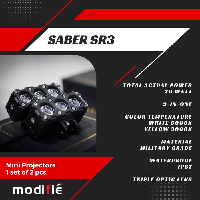 Mini Projector Saber SR3 modifiesby LED grill foglamp putih 2 mode