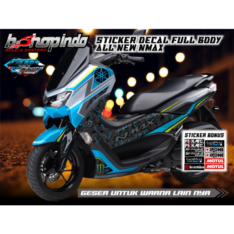 Decal Stiker New Nmax Lis Biru Kombinasi Karbon Porget