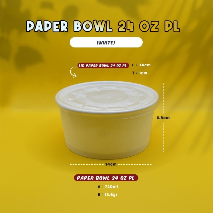 Paper Bowl 24 OZ Polos - Mangkok Kertas Soup - Rice Bowl - 720 ml