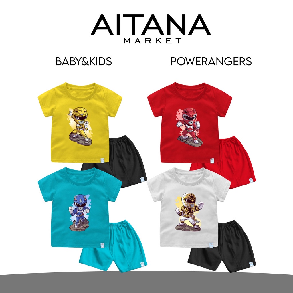 Setelan Anak Seri Superhero PoweRanger Dino Thunder Ready Usia 6 Bulan - 8 Tahun Bahan Katun