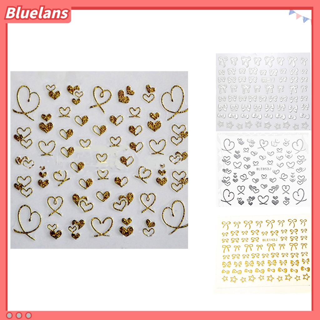 [Bayar Di Tempat][bluelans] Stiker Nail Art Manicure DIY Bentuk Pita / Hati 3D