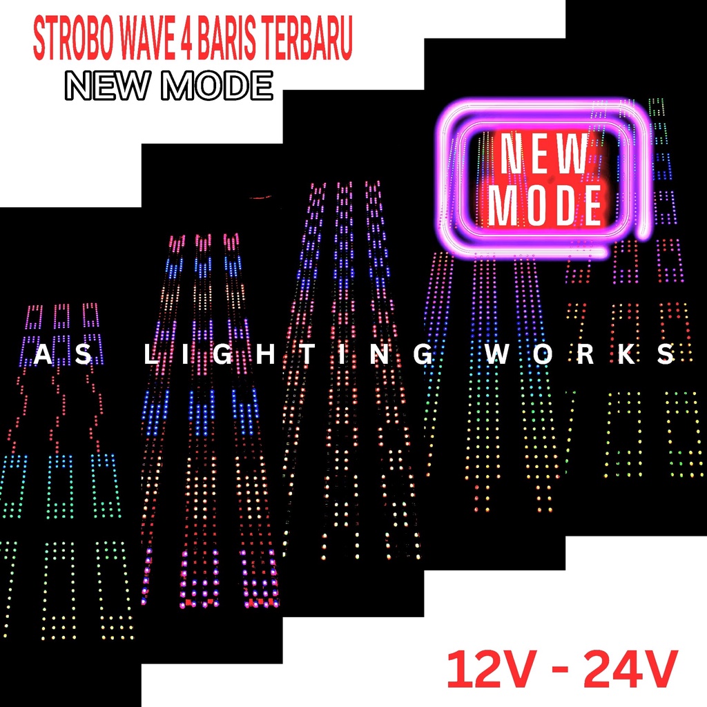 Lampu Strobo Kaca NEW WAVE 4 BARIS ANIMASI TERBARU MOBIL TRUK BUS 12V 24V