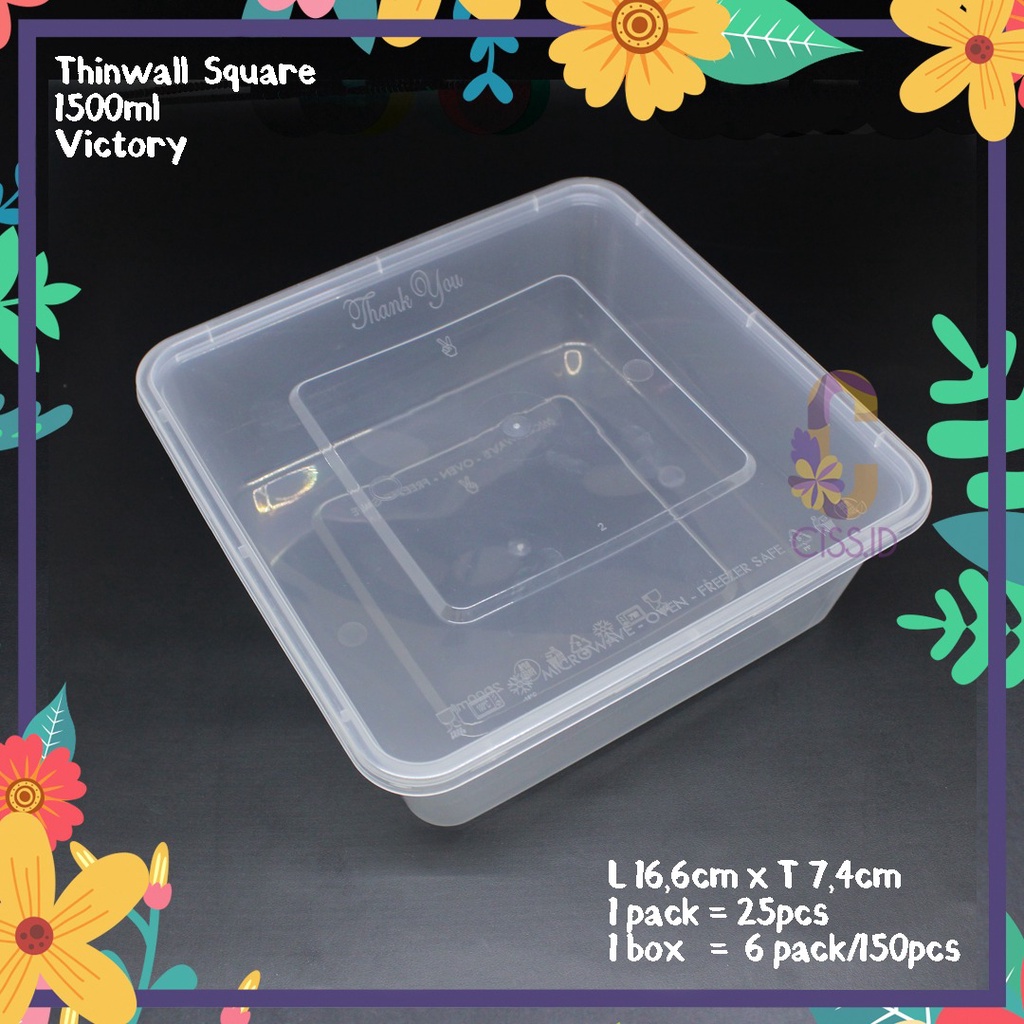 KOTAK MAKAN PLASTIK THINWALL 1500ML SQUARE KOTAK VICTORY 1PACK ISI 25PCS KEMASAN MAKANAN NASI BOX