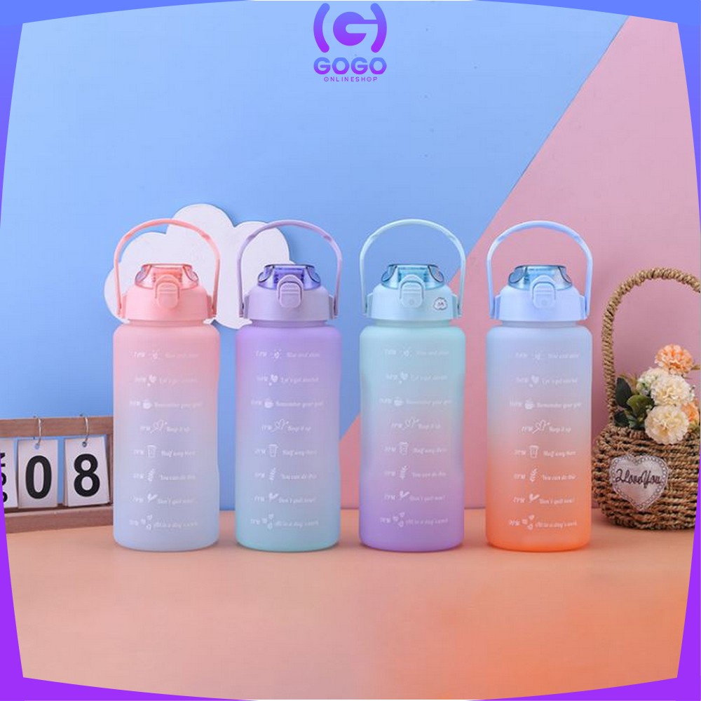 GOGO-C301 Botol Minum Motivasi 2 Liter / Botol Minum Penanda Waktu Food Grade / Botol Air Minum Gradiasi BPA FREE