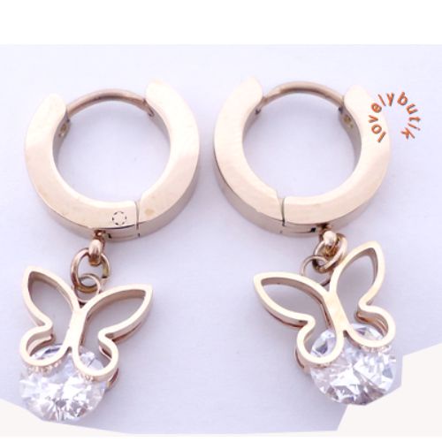 Anting Titanium Anti Karat Anting Wanita Motif Permata Kupu New Ukuran 1,4 cm Model - Lovelybutik