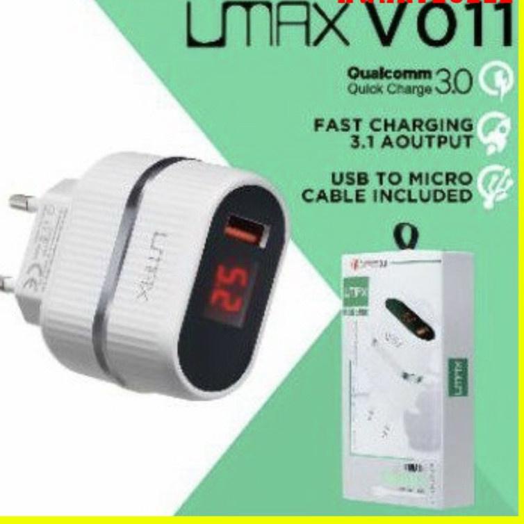 TC adaptor charger umax V011 digital led 3,1A 18watt QC3.0 fast charging Free kabel ◦ LBK.18Oc22ˣ